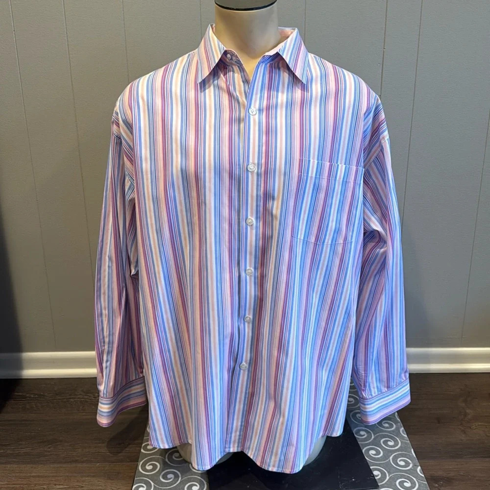 B by Brooklyn Xpress Men’s 2XL Button Down Dress Shirt Stripes Chest Pocket